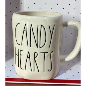 Rae Dunn Artisan Collection CANDY HEARTS White Coffee Mug Double Sided Valentine